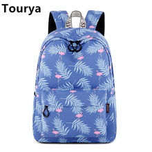 Tourya Fashion Flamingo Cartoon Printing Women Backpack Floral School Bags For Teenager Girls Rucksack Travel Bagpack Mochila 2024 - buy cheap