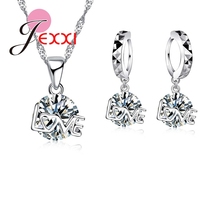 Simple Cubic Zirconia Round Crystal Ball Necklace Brincos Earrings 925 Sterling Silver Jewelry Sets Women Accessories Best Gift 2024 - buy cheap
