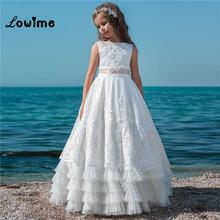 Luxury Ball Gown Flower Girl Dresses White Tiered Kids Evening Pageant Gowns 2018 Communion Dresses Pageant Dresses For Girls 2024 - buy cheap