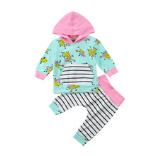 0-3year Baby girl autumn clothes sets hooded hoodis pants striped floral outfits 2pcs infant toddler kids sweatshirt trousers 2024 - buy cheap