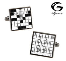 iGame Factory Price Retail Men's Cuff Links Gun Black Crossword Puzzle Design Free Shipping 2024 - buy cheap