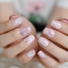 Градиентные розовые мраморные розовые накладные ногти нажмите на искусственные накладные квадратные накладные ногти 2024 - купить недорого