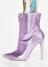 Botas Mujer Zapatos de Punta púrpura plateada de cuero tachonado mujeres botas de invierno con cremallera frontal del muslo botas de tacón alto 2024 - compra barato