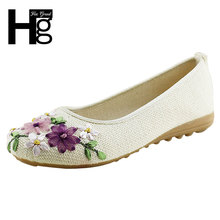 HEE GRAND 2019 Women Flower Flats Slip On Cotton Fabric Casual Shoes Comfortable Round Toe Flat Shoes Woman Plus Size XWD3644 2024 - buy cheap