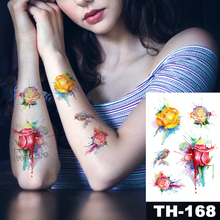 Tatuagem adesiva temporária 3d à prova d'água, jato de tinta, padrão rosa, aquarela, romântico, transferência por água, arte corporal, flash 2024 - compre barato