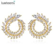 LUOTEEMI Brand Top Quality Clear CZ Crystal Big Stud Earrings For Women Fashion Round Wicker Statement Charming Earring Jewelry 2024 - buy cheap