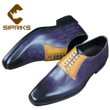 Sipriks para hombres de lujo cuero Formal zapatos italiano de Goodyear zapatos de cuero vestido exclusivo para hombres zapatos pintado a mano plana 2024 - compra barato