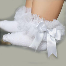 Детские носки принцессы с юбкой-пачкой для детей от 0 до 8 лет короткие носки для маленьких девочек хлопковые носки с кружевными оборками и шелковой лентой и бантом реквизит для фотосессии 2024 - купить недорого