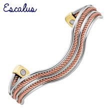 Escalus Healing Gold Silver Color Women's Copper Bangle Magnetic Wave Shape Wristband Charm Classic Magnets Men Jewelry 2024 - buy cheap