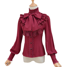 Blusa de gasa estilo Lolita para mujer, camisa de manga larga de encaje, Estilo Vintage, estilo gótico, con cuello alto, Primavera 2024 - compra barato