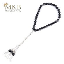 Cuentas de oración para hombre y mujer, 33 cuentas de oración islámico, Tasbih musulmán, piedra Natural, negro mate, cuentas de ágata, brazalete, joyería de oración 2024 - compra barato