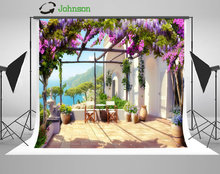 Coastal Patio Flower Leaves Mountain backdrop polyester or Vinyl cloth High quality Computer print wedding  background 2024 - buy cheap