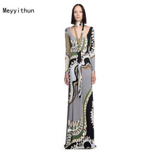 New Arrival Elegant Printed Stretch Jersey Long Sleeve Slim Maxi Dress Long Dress 151209EP594c 2024 - buy cheap