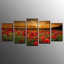 HD Home Decor Art Modular Printed Poster Painting 5 Panel Sunset Flowers Landscape Living Room Wall Canvas Pictures Frame 2024 - buy cheap
