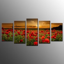 Decoración artística para el hogar, impresión en módulos, póster de pintura, 5 paneles, atardecer, panorámica de flores, pared de salón, marco de fotos en lienzo 2024 - compra barato