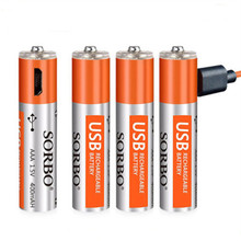 SORBO-batería recargable de iones de litio, 1,5 V, AAA, 400mah, con línea de carga USB, 4 Uds./lote 2024 - compra barato