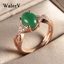 Conjunto de anel feminino walerv, charmoso e dourado, com pedra verde ou oval para casamento 2024 - compre barato