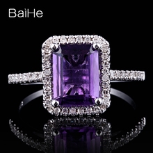 Baihe anel de ametista cor sólida 10k ouro branco 1.9ct, esmeralda impecável, ametista, joias finas da moda para mulheres, ametista 2024 - compre barato