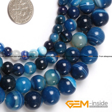 Round Banded Blue Stripe Agates Beads For Jewelry Making Strand 15" Natural Stone Loose Beads For Bracelet Necklace Making 2024 - buy cheap