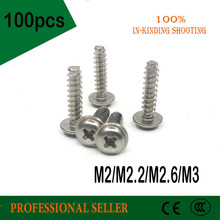 100pcs M2/M2.2/M2.6/M3 304 stainless steel  pan Phillips head  washer head self tapping screw with flat tail bolts 2024 - buy cheap