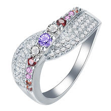 Hainon, joyería única de lujo, anillo de Color plateado, rojo, Morado, rosa, anillo de circón colorido para mujer, regalo de cumpleaños, boda, compromiso 2024 - compra barato