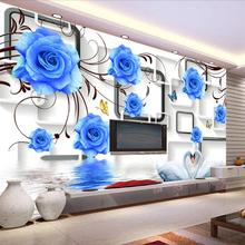 Papel tapiz personalizado para sala de estar, mural 3D de cisne rosa azul, papel tapiz para pared de fondo de TV, papel tapiz 3d para decoración del hogar 2024 - compra barato