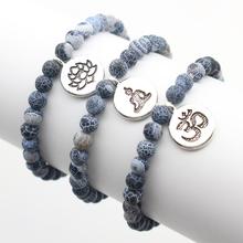 Cute Bear Brand Natural Weathered Stone Beads Bracelet Round Metal Small Pendant Elasticity Rope Bracelets for Women Men Jewelry 2024 - buy cheap