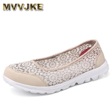MVVJKE  New breathable hollow lace mesh cloth shoes anti - skid old people's flat shoes Woman Casual Sneakers Slip On Loafers 2024 - buy cheap