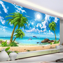Wellyu-papel de parede verde no fundo da paisagem marítima hd, adorável, de flores de coco, praia e tv. personalizado com mural grande de papel de parede 2024 - compre barato