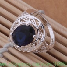 Кольцо с серебряным покрытием, модные украшения с серебряным покрытием, темно-синий камень/круглые резные узоры/ekoanbva blqakcxa AR376 2024 - купить недорого