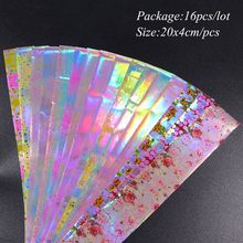 Conjunto de folha de unha holográfica, 16 peças, adesivos para transferência de unhas, arte de unha, decalques deslizantes de decoração 2024 - compre barato