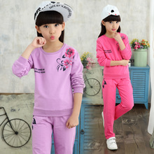 2016 New Girls Spring and Autumn Set Children's Leisure Sports Wear Long Sleeved Shoulder Flowers Autumn Clothing Set 2024 - buy cheap