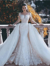 Detachable Vestido De Noiva Muslim Wedding Dresses Mermaid Long Sleeves Applique Lace Beaded Boho Wedding Gown Bridal Dress 2024 - buy cheap