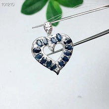 Love Heart Natural real blue  Sapphire  necklace pendant 925 sterling silver For men or women 2024 - buy cheap