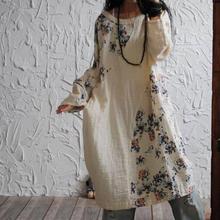 Vestido de lino y algodón para Primavera, ropa informal de manga larga, Vintage, diseño Original, estampado Floral, 2020 2024 - compra barato