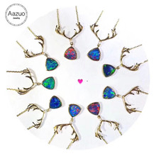 Aazuo 18K Yellow Gold Opal Necklace Lovly Deer Natual Blue Opal Pendant for Women Engagement Wedding Link Chain Christmas Gift 2024 - buy cheap