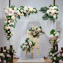 Simulação de decoração de arco de festa de casamento, arranjo artificial de rosas hortências, design de decoração para hotel e flores ao ar livre 2024 - compre barato