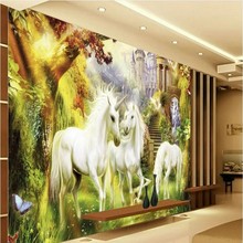 Beibehang-papel tapiz personalizado grande, pintura al óleo de unicornio, Fondo de pared de paisaje, sala de estar, dormitorio, decoración del hogar 2024 - compra barato