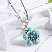 Fashionable Blue Beads Pendant Necklace Long Section Flowers Lovely Jewelry For Women Bohemia Choker Collar 2024 - buy cheap