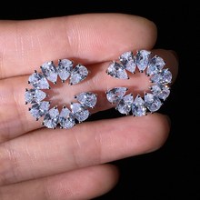 Yanleyu Luxury Sparkling AAA+ Cubic Zircon Stone Stud Earrings for Women Solid 925 Sterling Silver Wedding Party Jewelry PE046 2024 - buy cheap