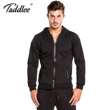 Taddlee Brand Men Long Sleeve Black Full-zip Hoodie Jacket Sweatshirt Casual Men's Basic Solid Black Color Active Apparel 2024 - buy cheap