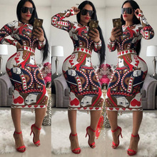 Multicolor Print Novelty Bodycon Sheath Dress Women Summer Long Sleeve Knee-Length Casual Dresses Elegant Slim Midi Robe Femme 2024 - buy cheap