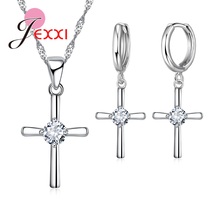 925 Sterling Silver Necklace Sets For Women Pendent Earring Set Cross Design Shiny Wedding Party Elegant Jewelry 2024 - buy cheap