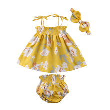 Criança Crianças Bebê Meninas Vestido Floral Tops + Shorts + Headband Do Roupas de Verão Roupas 2024 - compre barato