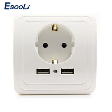 Esooli-Adaptador de cargador de pared con doble puerto USB, enchufe eléctrico estándar europeo, Panel de toma de corriente, 2000mA, 16A 2024 - compra barato