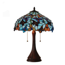 Vintage Handmade Tiffany Blue Butterfly Glass Table Lamp for Foyer Bed Room Bar Apartment Glass Lighting Fixture Dia 40cm 1109 2024 - buy cheap