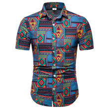 Vintage African Ethnic Print Shirt Men 2021 Summer New Short Sleeve Hawaiian Shirt Plus Size Casual Mens Dress Shirts Camisas 2024 - buy cheap