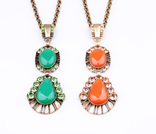Оптовая цена, оранжевое зеленое акриловое геометрическое ожерелье с подвеской, антикварное золотое ожерелье с длинной цепочкой, женские модные ювелирные изделия 2024 - купить недорого
