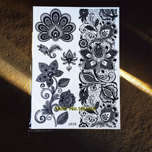 1 unidad de pegatinas de tatuaje de Henna de encaje de flores grandes para niñas GBJ036 pluma de pavo real Henna negro plantas de viñas tatuaje adhesivo 2024 - compra barato