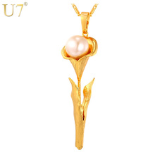 U7 White Simulated Pearl Jewelry Flower Pendant Necklace Gold/Silver Color Necklace Women Rose Valentines Gift P690 2024 - buy cheap